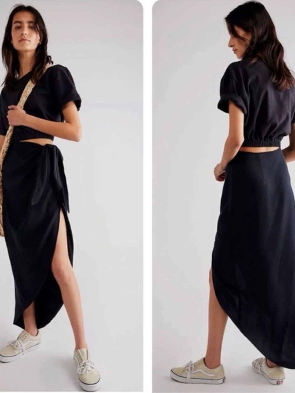 Free People Rae Maxi Dress, NWT Black Cutout Wrap Tie Size Small $168